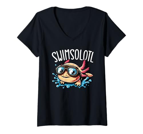 Damen Schwimm Solotl Lustiger Axolotl Schwimmer T-Shirt mit V-Ausschnitt von Für Axolotl Liebhaber Und Tierwortspiel