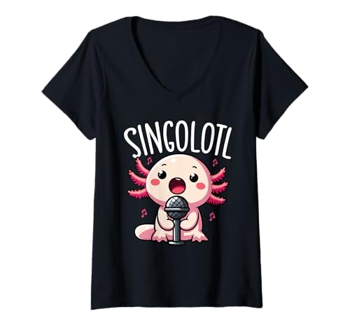 Damen Singolotl Lustiger Axolotl Singend T-Shirt mit V-Ausschnitt Damen Singolotl Lustiger Axolotl Singend T-Shirt mit V-Ausschnitt von Für Axolotl Liebhaber Und Tierwortspiel