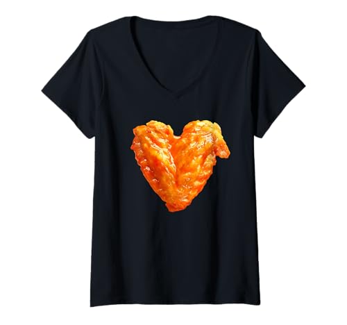 Damen Heiße, knusprige Chicken Wings für echte Wing-Fans T-Shirt mit V-Ausschnitt Damen Heiße, knusprige Chicken Wings für echte Wing-Fans T-Shirt mit V-Ausschnitt von Für BBQ- und Wings-Fans