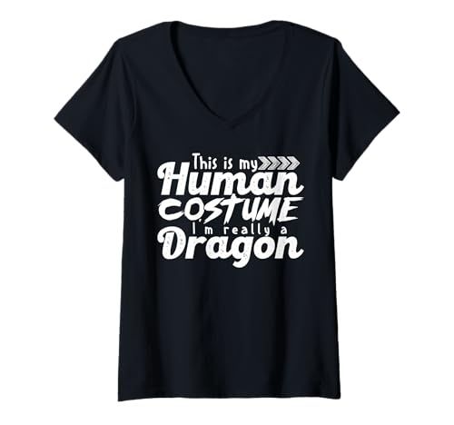 Damen Lustiges Drachenkostüm Mensch Verkleidung Humor T-Shirt mit V-Ausschnitt Damen Lustiges Drachenkostüm Mensch Verkleidung Humor T-Shirt mit V-Ausschnitt von Für Fantasy- und Fabelwesen-Fans gemacht