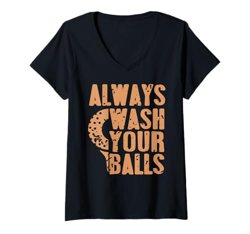Damen Wasch Immer Deine Golfbälle Spaß Humor T-Shirt mit V-Ausschnitt Damen Wasch Immer Deine Golfbälle Spaß Humor T-Shirt mit V-Ausschnitt von Für Freche Golfer mit Schmutzigen Witzen