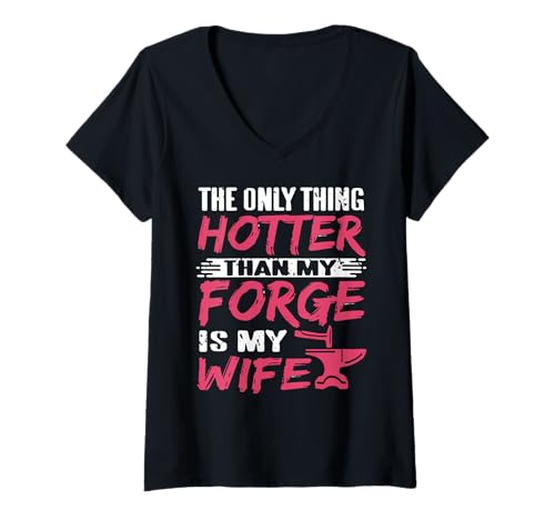 Damen Heißer Als Meine Schmiede Lustiger Ehe Spruch T-Shirt mit V-Ausschnitt von Für Schmiede Mit Herz Und Hammer