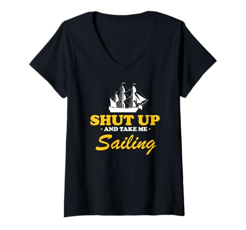 Damen Nimm Mich Mit Zum Segeln Sag Nichts Mehr Abenteuer Fans T-Shirt mit V-Ausschnitt Damen Nimm Mich Mit Zum Segeln Sag Nichts Mehr Abenteuer Fans T-Shirt mit V-Ausschnitt von Für Segler und Meeresliebhaber mit Humor
