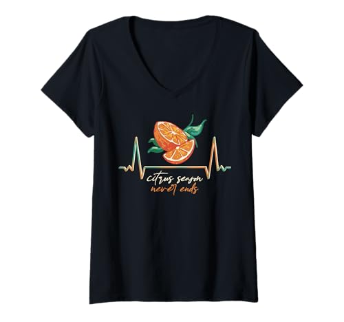 Damen Die Zitruszeit endet nie. Frische bei Wiederholung. T-Shirt mit V-Ausschnitt Damen Die Zitruszeit endet nie. Frische bei Wiederholung. T-Shirt mit V-Ausschnitt von Für Sommerseelen, Obstliebhaber