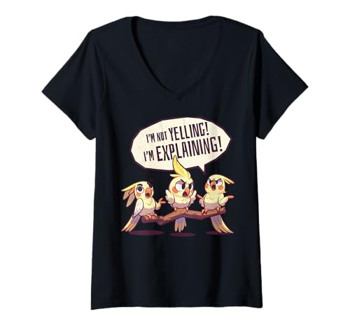 Damen Ich schreie nicht, erkläre ich. Papageilogik. T-Shirt mit V-Ausschnitt Damen Ich schreie nicht, erkläre ich. Papageilogik. T-Shirt mit V-Ausschnitt von Für Vogelfans, Chaosliebhaber, laute Sprecher