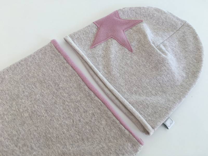 Set Beanie + Loop Beige/Rose Stern von FuerGlueckskinder