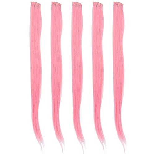 5 Stück Haarsträhnen Zum Einklipsen, Haarsträhnen Rosa Zum Einflechten Lange Gerade Haarspangen Bunte Atmungsaktive Haarverlängerungen Haarverlängerung Haarsträhnen Für Mädchen Und Frauen (Rosa) von Fuerdich