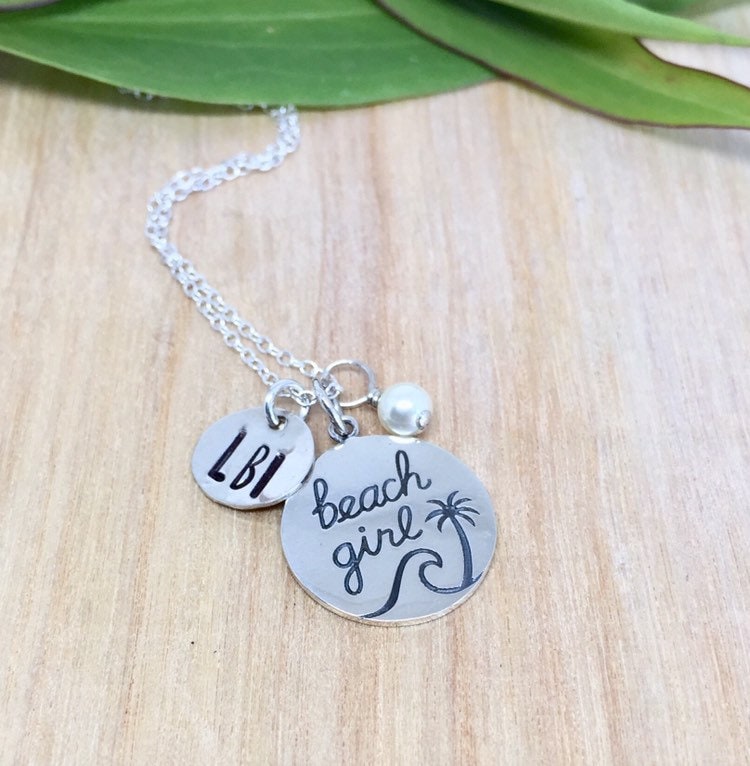 Strand-Mädchen-Halskette Sterling Silber Mit Swarovski Birthstone Kristall Oder Perle/Boho lbi Mädchen Schmuck Welle Und Palme Einfachen Sommer von FuessionJewelry