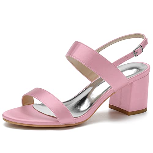 Sandaletten Damen Riemchensandalen Blockabsatz Offene Zehen Brautschuhe Für Hochzeit Oder Abend,Rosa,39 EU von FufoneUS