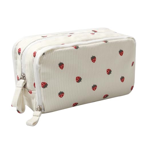 Fufumin Federmäppchen mit großem Fassungsvermögen, aus Kord, mehrere Taschen, stabiler Reißverschluss, niedliches Schulbedarf, Stiftetasche, Organizer für Mädchen und Kinder, C Beige Strawberry Fufumin Federmäppchen mit großem Fassungsvermögen, aus Kord, mehrere Taschen, stabiler Reißverschluss, niedliches Schulbedarf, Stiftetasche, Organizer für Mädchen und Kinder, C Beige Strawberry von Fufumin