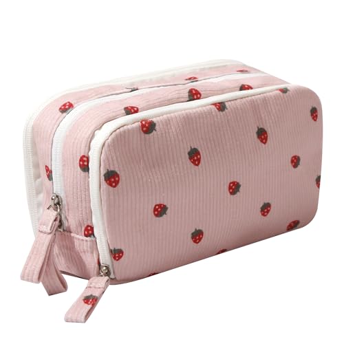 Fufumin Federmäppchen mit großem Fassungsvermögen, aus Kord, mehrere Taschen, stabiler Reißverschluss, niedliches Schulbedarf, Stiftetasche, Organizer für Mädchen und Kinder, C Pink Strawberry Fufumin Federmäppchen mit großem Fassungsvermögen, aus Kord, mehrere Taschen, stabiler Reißverschluss, niedliches Schulbedarf, Stiftetasche, Organizer für Mädchen und Kinder, C Pink Strawberry von Fufumin