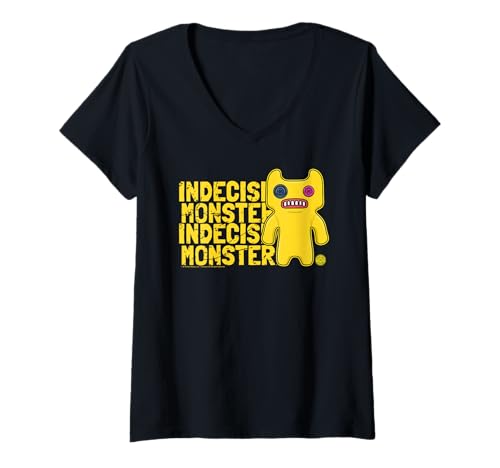 Damen Fuggler Undecisive Yellow Originals Monster Text T-Shirt mit V-Ausschnitt von Fuggler