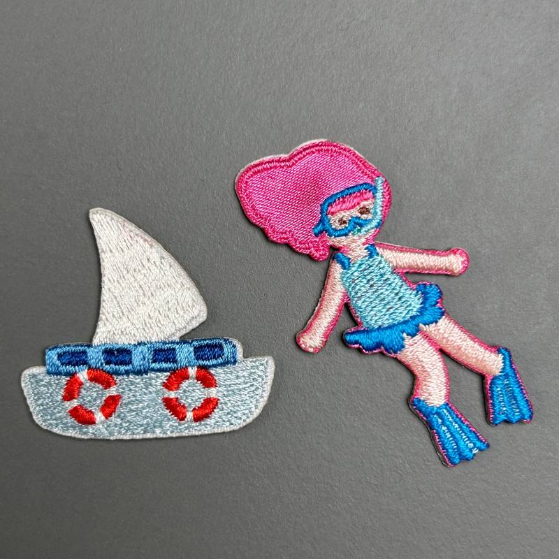 2 Stück Schiff Und Taucher Aufnäher - Gestickte Patches Zum Aufbügeln, Kleben, Nähen Flicken Für Handy Taschen Textilien Diy Projekte von FuguSocken