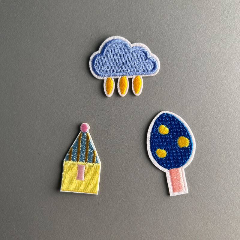 3 Stück Stickerei Aufnäher - Kleines Haus Baum Regenwolke Patches Zum Aufbügeln, Nähen Applikationen Für Kleidung Taschen Diy Textilien von FuguSocken