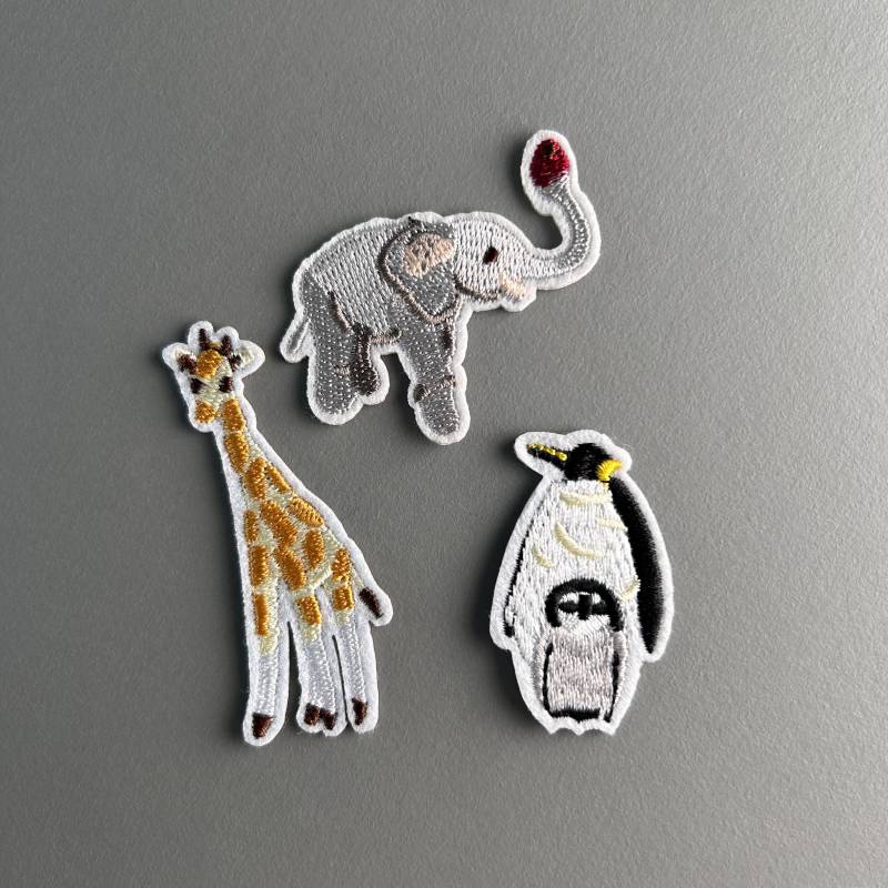 3 Stück Tier Aufnäher - Stickpatches Mit Giraffe Elefant Pinguin Zum Aufbügeln, Nähen Flicken Für Kleidung Taschen Rucksack Diy Projekte von FuguSocken