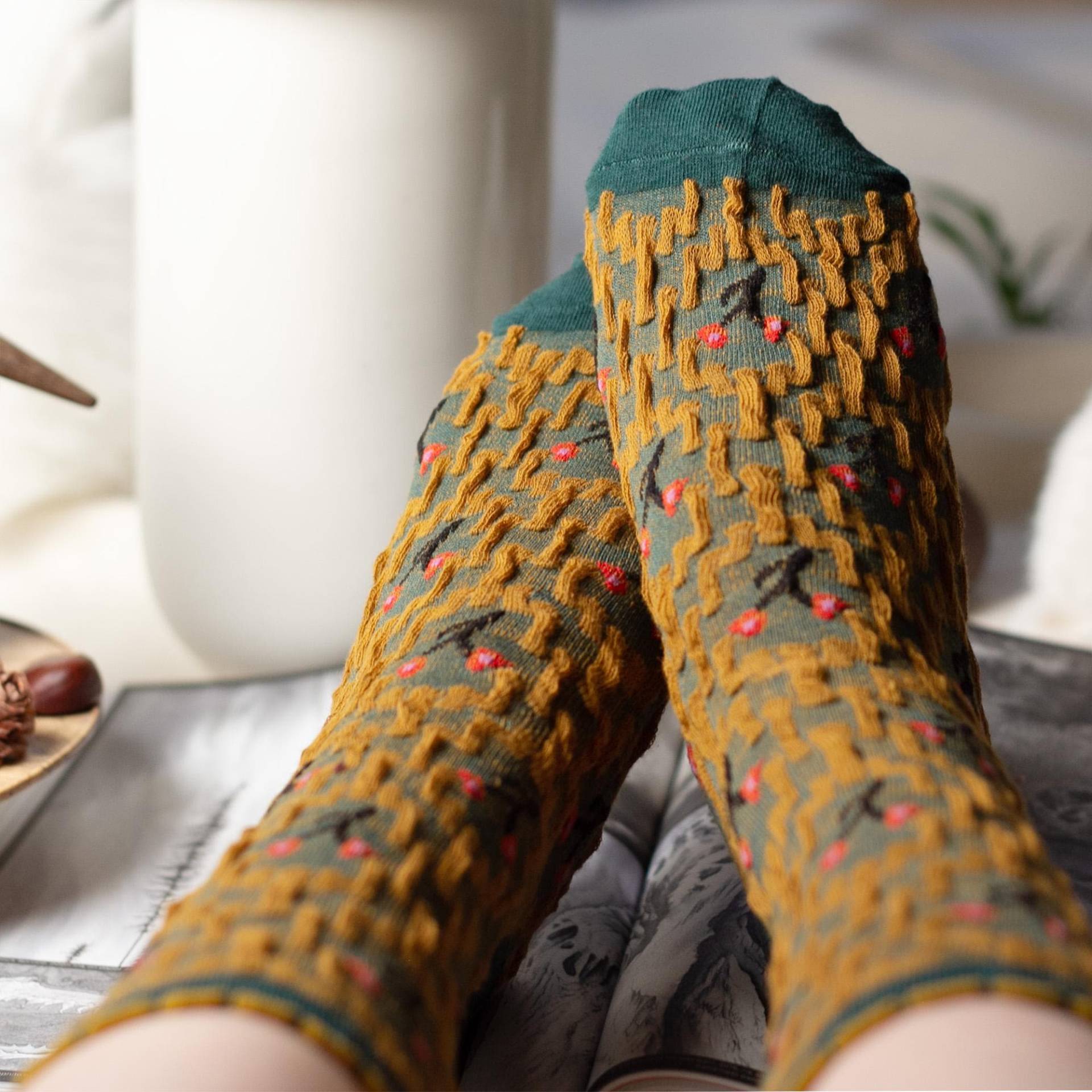 3D Blumenrelief Vintage Socken - Retro Stil, Zart Und Detailreich Bestickt, Reliefstickerei, Look Für Damen, Geschenkidee Sie von FuguSocken