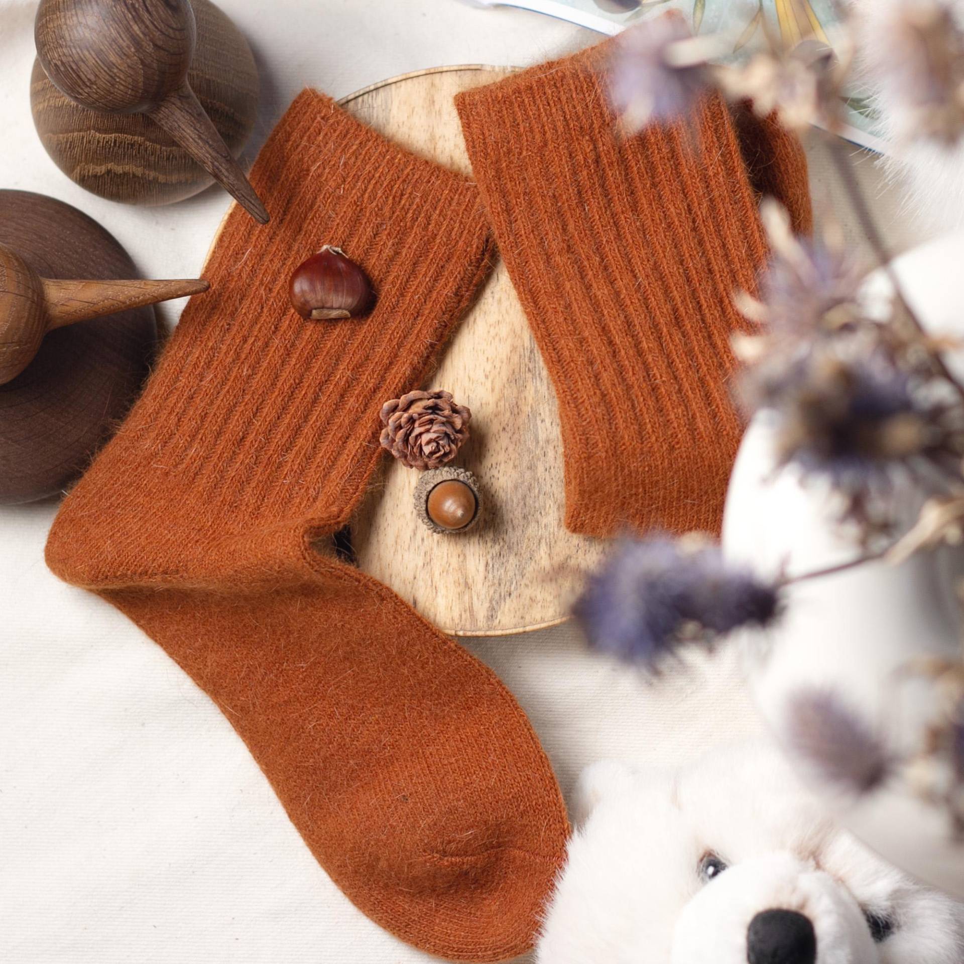 Kürbisfarbene Kaninchenfell Socken - Super Weich Und Warm, Loungewear, Stiefelsocken, Geschenkidee Für Sie, Luxus Alltag , Besondere Anlässe von FuguSocken