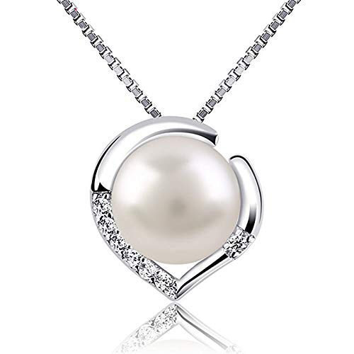 Süßwasser Perlenkette für Frauen 925 Sterling Silber mit 3A Cubic Zirkonia für Geburtstag Geschenk mit Echtheitszertifikat 7mm von FuigeBach