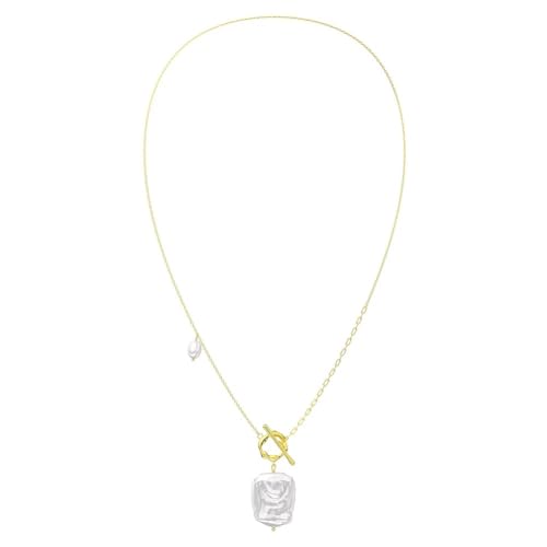 Süßwasserperlen Halskette für Frauen 925 Sterling Silber 14 Gold vergoldet Toggle Link Perlenkette Halskette für Geburtstag Geschenk mit Echtheitszertifikat von FuigeBach