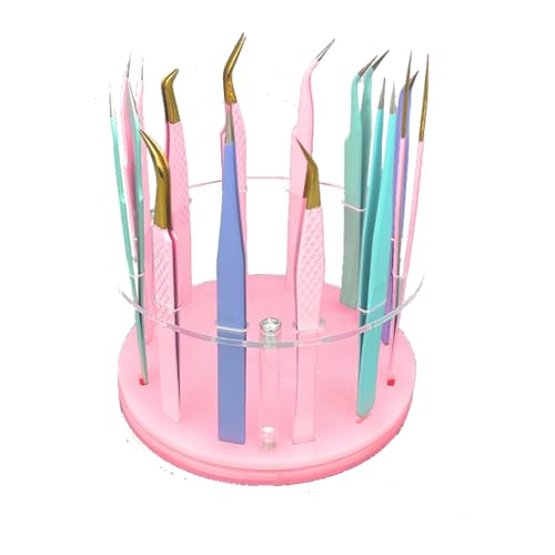 Pinzette Halter Halterung, Acryl Wimpern Pinzette Halter 12 Löcher Drehbarer Pinzettenhalter Wimpernpinzette Display Erweiterungen Organizer Wimpern Make-up Rosa von Fuikupe