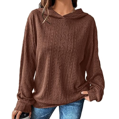 Fuimsul Damen Jacquard Strick Thermo Hoodies Drop Schulter Langarm Casual Solid Loose Fit Pullover Sweatshirt mit Kapuze, Kaffee, S von Fuimsul