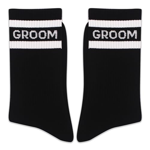 Team Bride Socken, Brautsocken, Brautjungferngeschenke für Frauen, Hochzeitsgeschenke, Hochzeitsfeier Geschenk (117), Black Groom 169, 40.5 EU von FujLoy