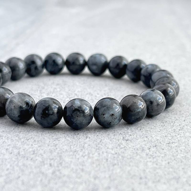Schwarzer Labradorit Perlenarmband Herren Edelstein Stretch Armband von FujiBeads