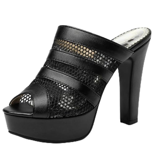 Hausschuhe Damen Sommer High Heels Sandalen Damen Plateau Pantoletten Schuhe Damen Gelb Weiß Partyschuhe Große Größe - Schwarz, 9,5 von Fujian Friday