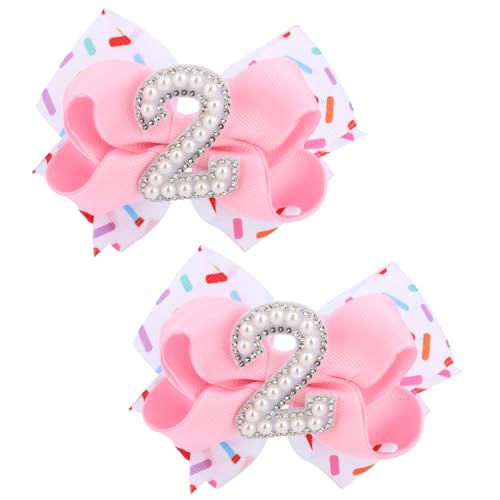 2 Stück Haarschleife zum 2. Geburtstag für Baby-Mädchen, Süß Rosa Schleifen Clip Eiscreme Party Haar Accessoires für Kleinkinder Outfit Dekoration von Fukaisu