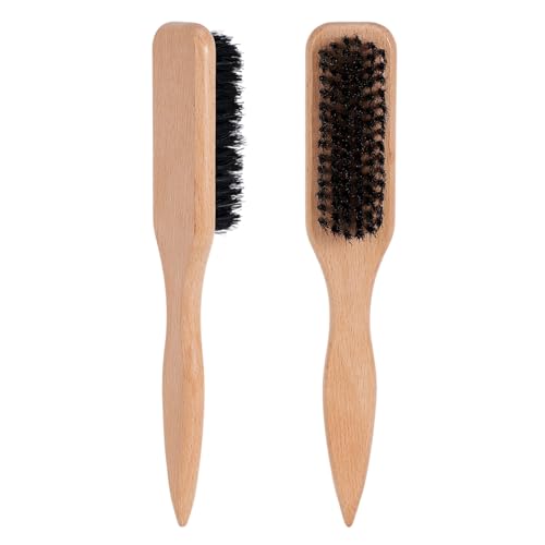 2 Stück Slick Back Haarbürsten, Weiche Wildschweinborstenbürste Holzgriff für Frauen Männer und Kinder Dünnes und Feines Haar Polieren Vertiefen Stylen Scheiteln von Fukaisu