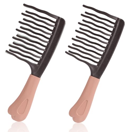 2stk Breitzahniger Lockenkamm, Entwirrungsbürste mit Doppelreihe Wellenzähne für Langes/Dickes Trocken/Nasses Haar für Damen/Mädchen (Grau) von Fukaisu