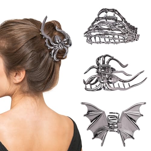 3 Stück Halloween Haarklammern für Frauen und Mädchen, Gotische Haar Accessoires aus Metall mit Hohlem Design Fledermaus Skelett Hand Spinnen Krallenklammern für Halloween Partys und Cosplay 3 Stück Halloween Haarklammern für Frauen und Mädchen, Gotische Haar Accessoires aus Metall mit Hohlem Design Fledermaus Skelett Hand Spinnen Krallenklammern für Halloween Partys und Cosplay von Fukaisu
