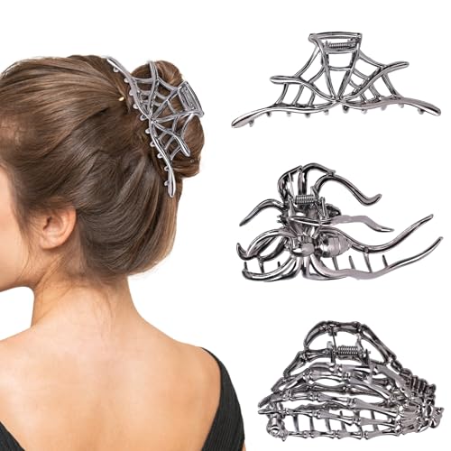 3 Stück Halloween Haarklammern für Frauen und Mädchen, Gotische Haar Accessoires aus Metall mit Hohlem Design Spinnennetz Skeletthand Spinnenklammern für Halloween Partys und Cosplay 3 Stück Halloween Haarklammern für Frauen und Mädchen, Gotische Haar Accessoires aus Metall mit Hohlem Design Spinnennetz Skeletthand Spinnenklammern für Halloween Partys und Cosplay von Fukaisu