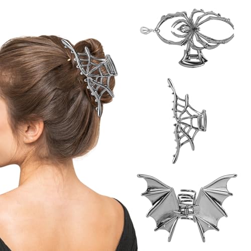 Fukaisu 3 Stück Halloween Haarklammern für Frauen und Mädchen, Gotische Haar Accessoires aus Metall mit Hohlem Design Spinnennetz Fledermaus Spinnen Krallenklammern für Halloween Partys und Cosplay Fukaisu 3 Stück Halloween Haarklammern für Frauen und Mädchen, Gotische Haar Accessoires aus Metall mit Hohlem Design Spinnennetz Fledermaus Spinnen Krallenklammern für Halloween Partys und Cosplay von Fukaisu