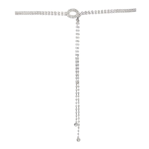 Strassgürtel für Damen, 110 cm Funkelnder Dünner Taillengürtel aus Kristall Silberfarben Modische Glitzerkette Strass-Bling-Kettengürtel für Hochzeitsfeiern von Fukaisu