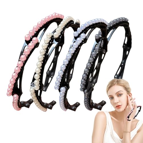 Fukamou Faltbares Haarband,Faltbare Stirnbänder - 4 Stück Make-up-Mode-Haarband,Faltbares Haarband mit rutschfesten Zähnen, modischer tragbarer Haarreifen für Frauen, die Make-up waschen, auf Reisen von Fukamou