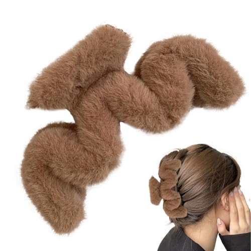 Fukamou Flauschiger Krallenclip,Plüsch-Haarspange In Wellenform - Große Klammerklammer, Haarschmuck Für Dickes Langes Haar, Große -Haarspange Für Frauen Und Mädchen Für Den Täglichen Gebrauch von Fukamou