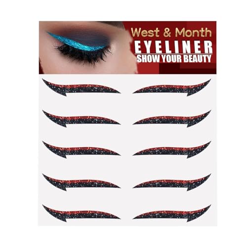 Fukamou Glitzer-Eyeliner Zum Aufkleben - Instant Selbstklebende Eyeliner-Schablone 5- Paar - Aufkleber-Eyeliner-Werkzeug, Make-up-Eyeliner-Aufkleber, Geflügelte Eyeliner-Schablone Für von Fukamou