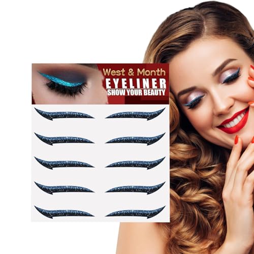 Fukamou Glitzer-Eyeliner Zum Aufkleben - Instant Selbstklebende Eyeliner-Schablone 5- Paar - Aufkleber-Eyeliner-Werkzeug, Make-up-Eyeliner-Aufkleber, Geflügelte Eyeliner-Schablone Für von Fukamou