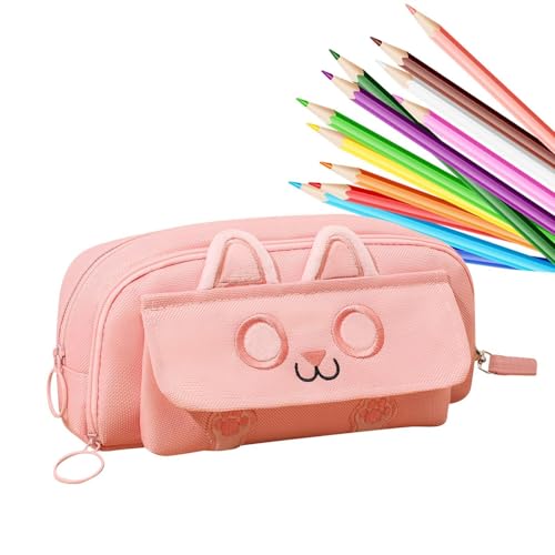Fukamou Katzen-Bleistiftbox, Katzen-Bleistiftbeutel - Süße Bestickte Katzen-Bleistifttasche Für -Mädchen - Schreibtisch-Organizer, Schreibwarenbox, Marker-Beutel, Ästhetische Bleistifttasche Für von Fukamou
