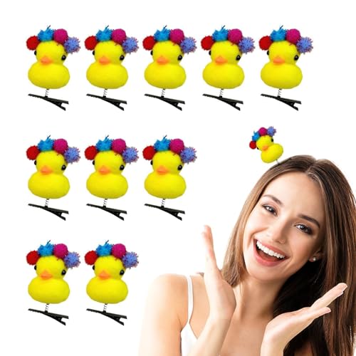 Fukamou Lustige Enten-Haarnadeln,Entenförmige Haarnadel - Lebhaftes gelbes Enten-Haarnadel-Set - 10 Stück Haarnadel-Cartoon-Haar-Accessoires, gelbe Entlein-Haarspange für Kinder, Frauen von Fukamou