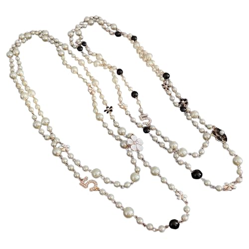 Fukamou Perlenketten Für Damen, Lange Perlenketten Für Damen, Vintage Halskette Perlenkette, Eleganter Schmuck Mit Geschichteten Imitationsperlen-Pulloverkette Für Frauen Und Mädchen von Fukamou
