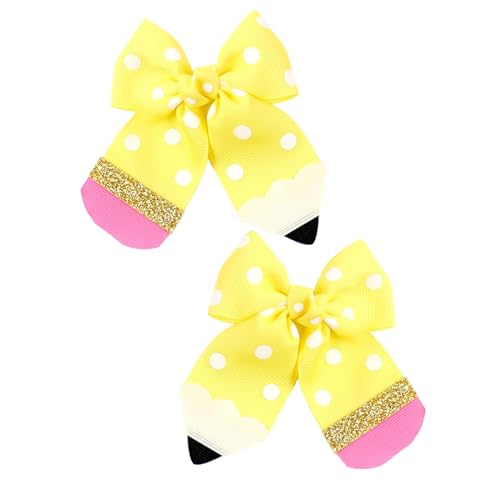 Fukamou Zurück zur Schule Haarschleife Clip Bleistift,Bleistift Schleife Haarspange,2 Stück gepunktete Back-to-School-Schleifen für Mädchen | Bleistift-Haarschleifen-Clips für Mädchen, Kleinkinder, von Fukamou