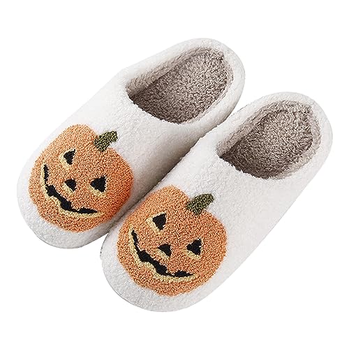 Halloween Kürbis Hausschuhe Damen Plüsch, Niedliche Cartoon Hauspantoffeln Kuschelige Warme Schuhe, Lustige Halloween Geschenke von Fukamou