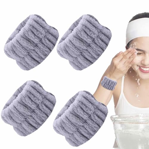 Handgelenk-Spa-Waschbänder, Mikrofaser-Handgelenktücher für Damen zum Waschen des Gesichts, 4 Wrist Spa Wash Towel Bands, Face Washing Wrist Bands, saugfähige Wrist Sweatbands für Mädchen von Fukamou