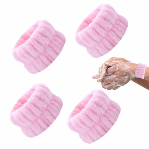 Handgelenk-Spa-Waschbänder, Mikrofaser-Handgelenktücher für Damen zum Waschen des Gesichts, 4pcs Wrist Spa Wash Towel Bands, Face Washing Wrist Bands, saugfähige Wrist Sweatbands für Mädchen von Fukamou