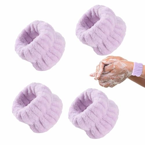 Handgelenk-Spa-Waschbänder, Mikrofaser-Handgelenktücher für Damen zum Waschen des Gesichts, 4pcs Wrist Spa Wash Towel Bands, Face Washing Wrist Bands, saugfähige Wrist Sweatbands für Mädchen von Fukamou