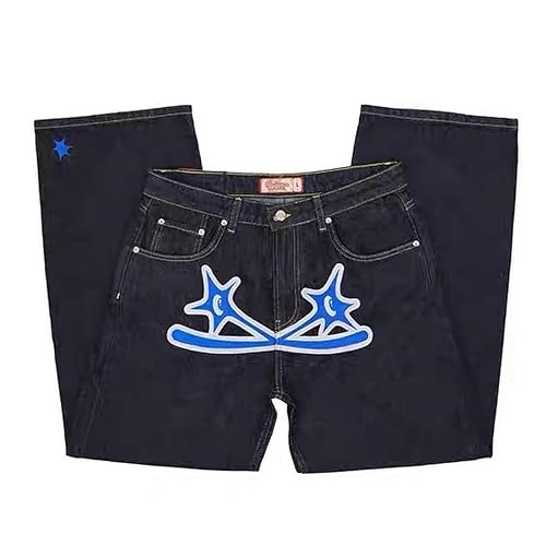 Y2K Jeans, Jogginghose Y2k Jeans Baggy, Hip Hop Style Cargo Hosen, Street Pocket Hohe Taille Gedruckt Pants, Skateboard Jeanshosen von Fukamou
