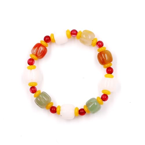 Fukugems Mode Edelstein Perlen Armband Elastische Naturstein Perlen Armband, Calcite Aventurine White Jade Bracelet Style-5 von Fukugems