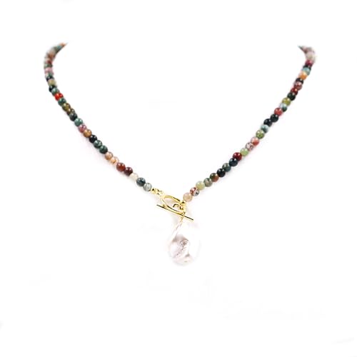 Fukugems Stimulierte Barock Perle Anhänger Halskette für Frauen Edelstein Perlen Halskette, Indian Agate Halskette von Fukugems